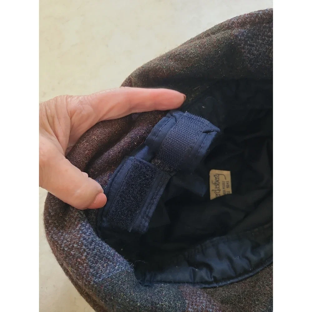 Vtg Hatterdashery Seattle Bucket Hat Plum Plaid w/velvet brim lined & adj. Retro